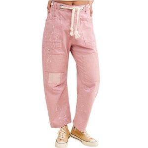 NWOT Free People We The Free Moxie Railroad Stripe Low Slung Barrel Jeans- 28